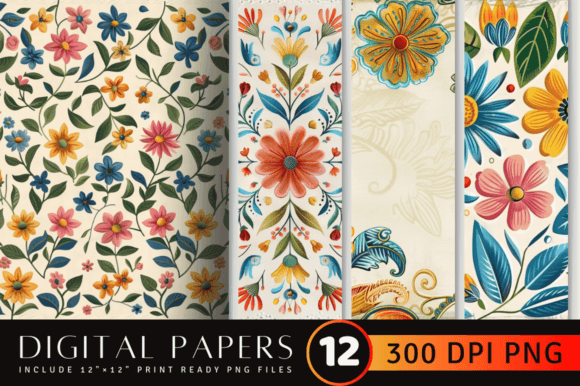 Retro Floral Embroidery Digital Paper Ba Review