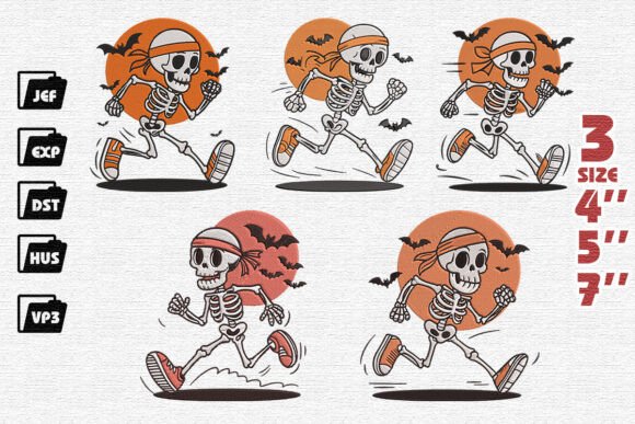 Set of 5 Skeleton Halloween Embroidery