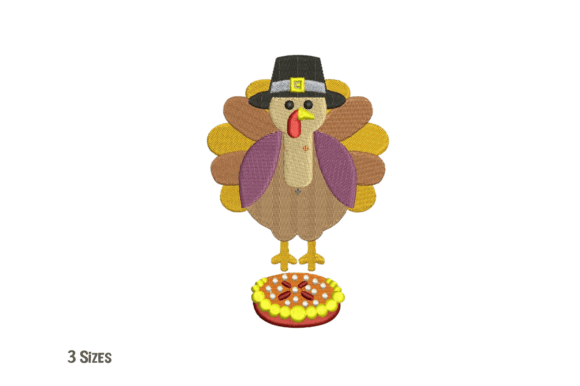 Turkey with Hat, Pizza Embroidery Design